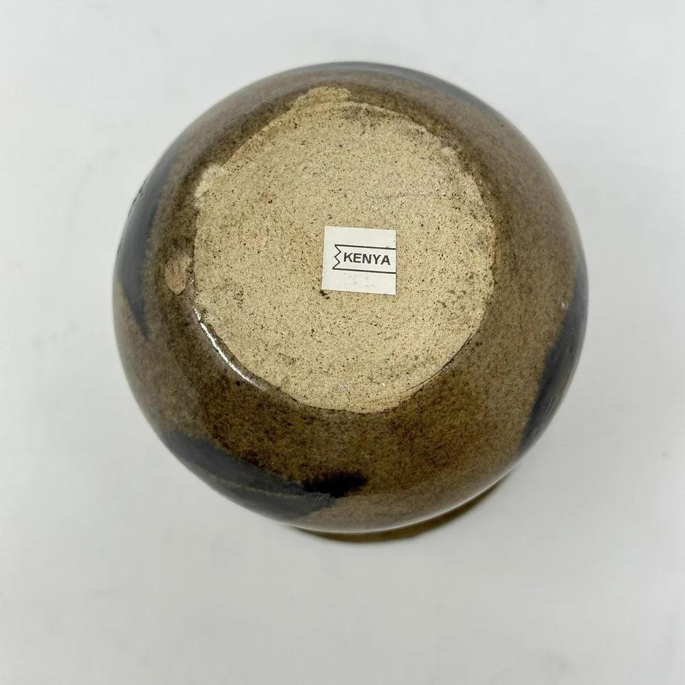 Vintage Kenya Studio Pottery Bud Vase Brown Speckled Glaze Abstract Design 4.5